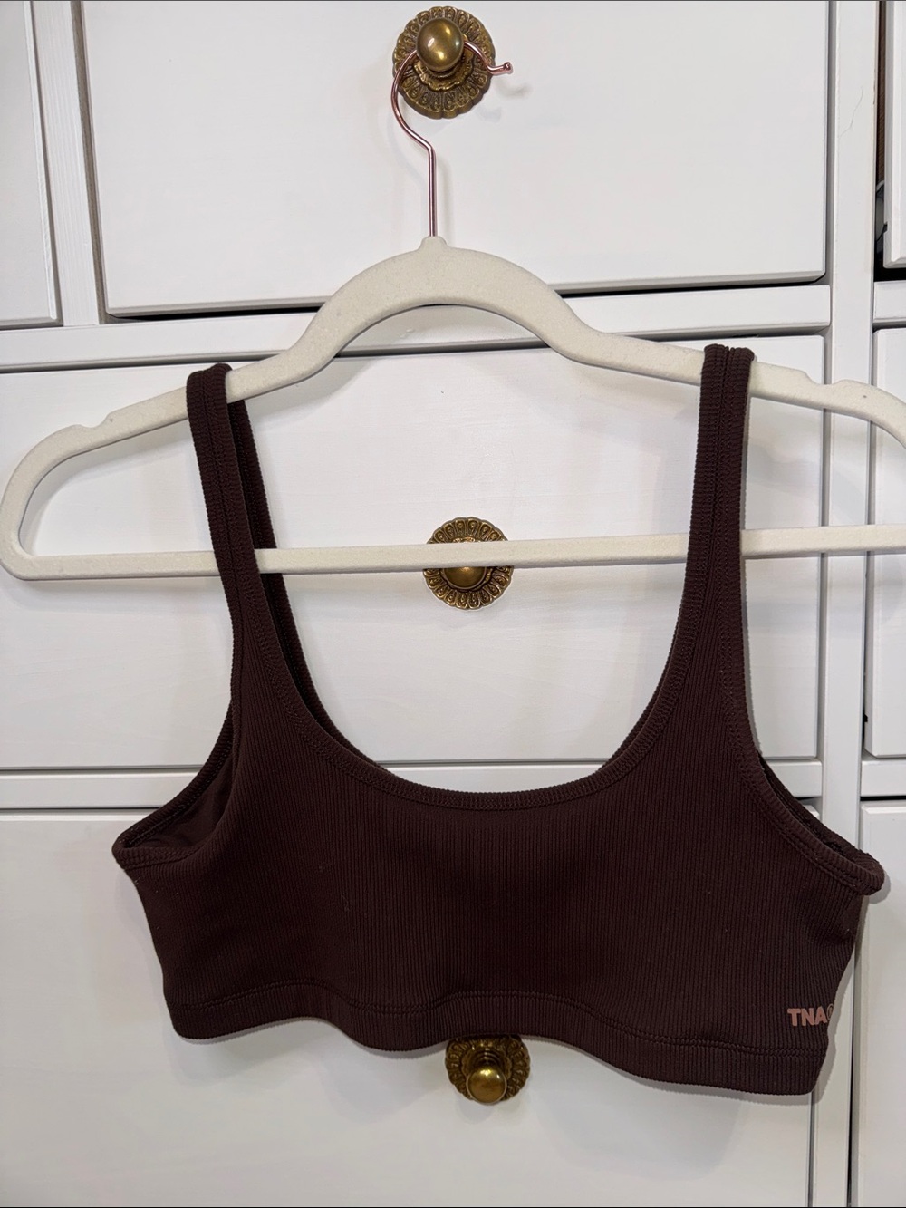 TNA Ribbed Scoop Bralette in Chocolate Brown